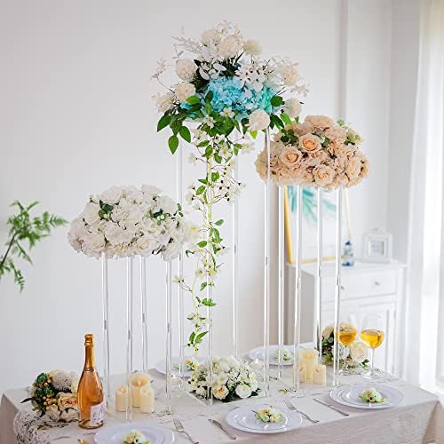 חתיכות מרכזיות גבוהות אקריליות לשולחן חתונה - סט של 3 אגרטל ברור, עמדת פרחי עמודים, קישוטים לחתונה לשולחנות, אגרטלים גיאומטריים