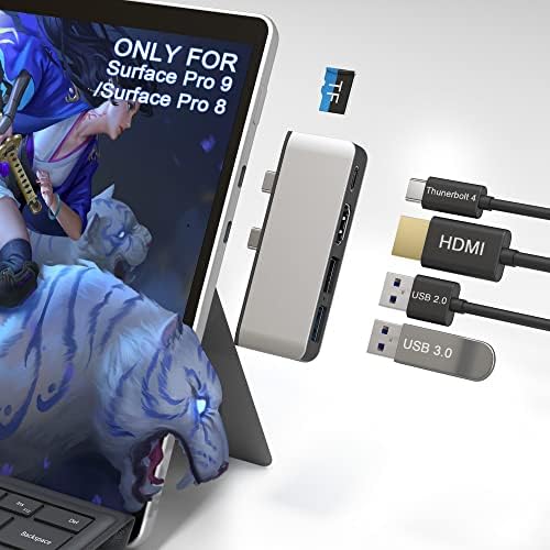 מתאם Surface Pro 8, Surface Pro 8 תחנת עגינה עם 4K HDMI+USB-C Thunderbolt 4+USB 3.0/2.0+חריץ כרטיס TF, תצוגה משולשת