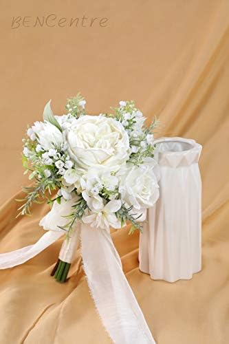 Bencentre 7 פרחים מלאכותיים לבנים וירניים זר חתונה לזר שושבינה שנהב, סט של 4 - זרוק זר כפרי, מסיבת הצעות נישואין