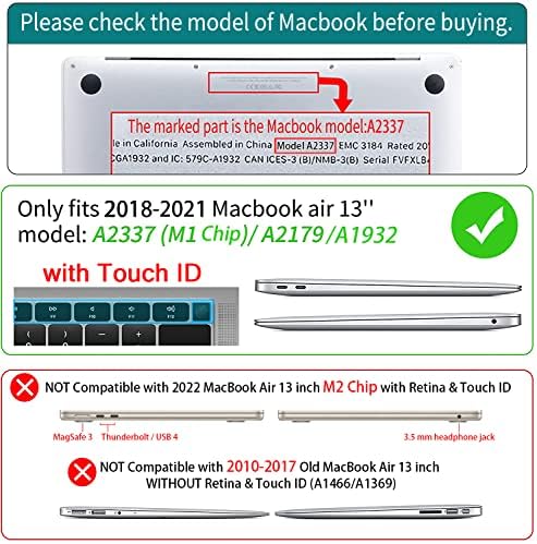 Teryeefi עבור MacBook Air 13 Case M1 2021 2020 2019 2018 שחרור, מארז פגז קשה מפלסטיק וכיסוי מקלדת מתאים רק ל-