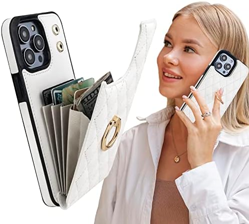 תואם עם אייפון 13 פרו מקס מקרה ארנק עם כרטיס מחזיק, 360 סיבוב אצבע טבעת מחזיק רגלית חסימת עור מפוצל כפול כפתורים