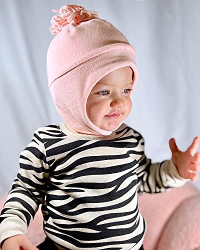 כובע חורפי פליס רך פעוט כובע חורפי עם זרימת אוזניים לבנים ילדים כפתת תינוק חמוד כובע חורף חמוד