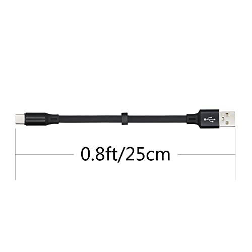 2 PCS קצר USB C טעינה כבל נתוני כבל 0.8ft/25 סמ, USB A לסוג C כבל שטוח 2.4A טעינה מהירה, תכנון אבזם נייד, לבנק כוח, טלפונים