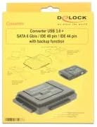 DELOCK 61486 ממיר USB 3.0 ל- SATA 6GB/S/IDE 40 PIN IDE 44 PIN עם פונקציית גיבוי