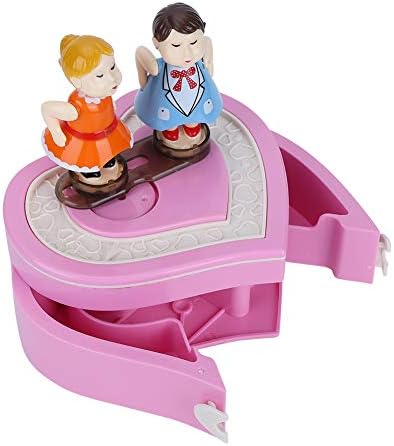 FDIT פלסטיק חובבי נשיקות מקסימים קופסא מוזיקלית צורת לב תכשיטים קופסת יום הולדת מתנה לקישוט טביל בית, מתנה אידיאלית לאוהבים