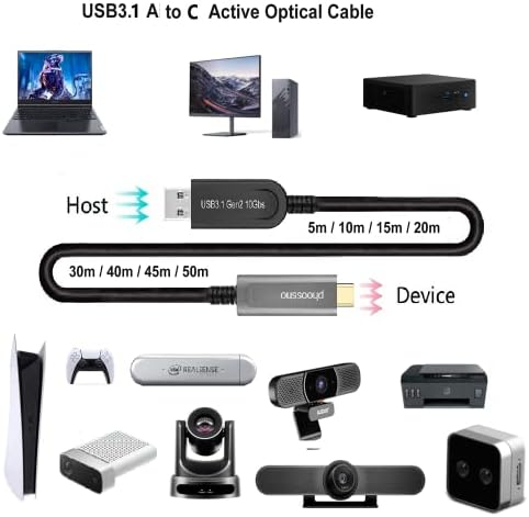 USB A TO C סיבים סיבים אופטיים כבל הרחבה USB 3.1 GEN2 10GBPS 10M 33F