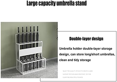 מתלה מטרייה עמדת מטרייה עסקית, מתלה לאחסון מטריית מתכת, דלי מטריית שכבון כפול שכבתי יכול לאחסן מטריות ארוכות/קצרות