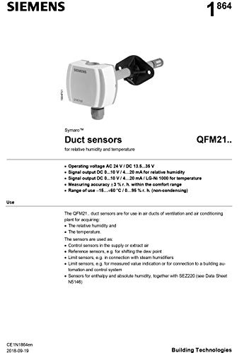 חיישן צינור למערכות מיזוג אוורור אוורור, HVAC, מכוניות מאת Siemens דגם: QFM2160