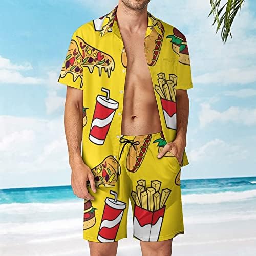 מזון מהיר גברים הוואי הגברים כפתור חולצות שרוול קצר ומכנסיים תלבושות חוף קיץ רופפות אימונית מתאימה