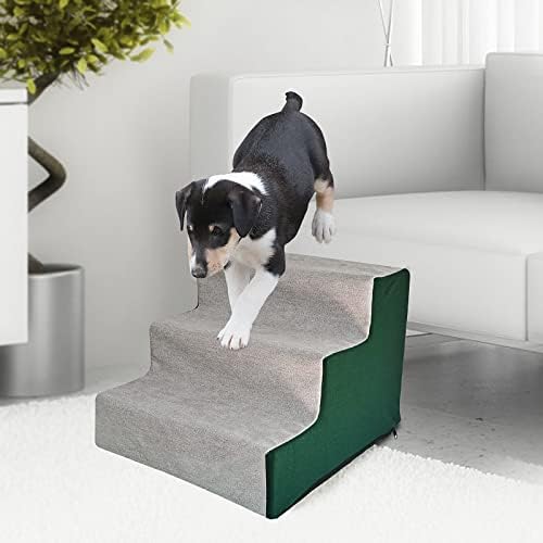 מדרגות כלבים של Lesypet למיטה, ניידים 3 שלבים למדרגות כלבים לספה לחתול כלב קטן מדרגות חיות מחמד מקורות, הרכבה ירוקה
