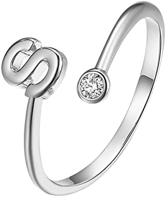 2023 אותיות פתיחה מכסף אופנתיות מצופות אופנתיות עם יהלום טבעת מתכווננת לנשים תכשיטים בני נוער תכשיטים