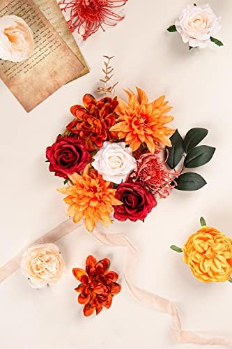 שיק טרקוטה פרחים מלאכותיים דליה דליה פרחים כתומים משולבת עבור זרי חתונה DIY סידורי סידורי מסיבה מקלחת לתינוק