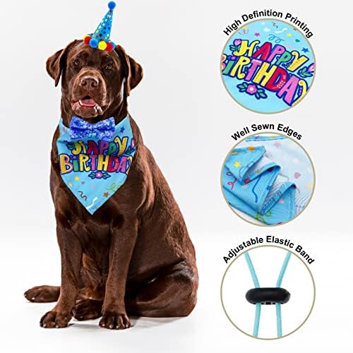 כלב יום הולדת בנדנה צעיף וכלב ילד ילדה מסיבת יום הולדת כובע עם חמוד כלב עניבת פרפר צווארון כלב מחמד יום הולדת ספקי צד