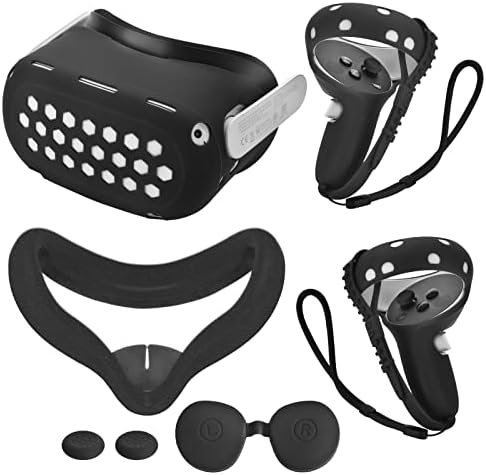 אביזרי VR, כיסוי פנים סיליקון, כיסוי מעטפת, כיסוי אחיזת בקר מגע, משולבת רצועת סיליקון, כיסוי עדשות מגן התואם ל- Oculus