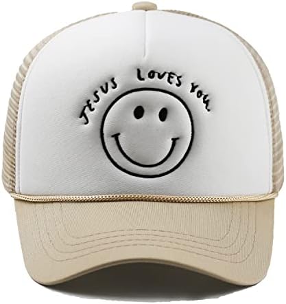 סמיילי פנים נהג משאית כובעי-ישו אוהב אותך כובע, מתכוונן לבן רשת קצף בייסבול כובע לגברים נשים
