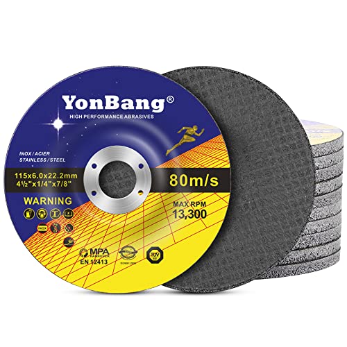 גלגלי טחינה של Yonbang 10 חבילה, 4-1/2 x 1/4 x 7/8 אינץ 'מדוכא מרכזי גלגלי טחינה למטחנות זווית, דיסקי שחיקת מתכת