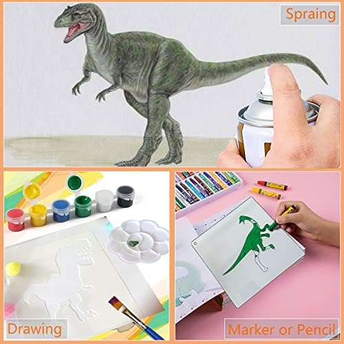 36 חתיכות דינוזאור שבלונות לילדים-פלסטיק ציור תבניות עבור ציור ריסוס, ספוג רולר ציור, עפרון ציור, גיר ציור , מברשת