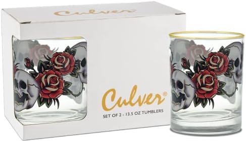 Culver 22K גולגולת שפת זהב ו Rose DOF משקפיים מיושנים כפולים, 13.5 אונקיה, סט קופסאות מתנה של 2