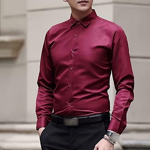 חולצת שמלה קלאסית קלאסית קלה של גברים קלה כפתור כפתור רגיל של חולצות קמטים קמטים מוצקים חולצות שרוול ארוך בחינם