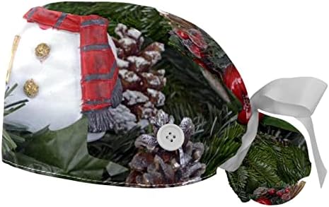 כובעים רפואיים לנשים עם כפתורים שיער ארוך, כובע עבודה מתכוונן 2 חלקים, חרוט אורן של שלג לחג המולד