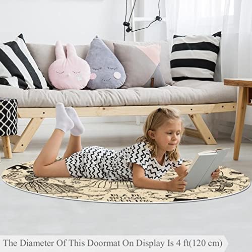 Llnsupply ילדים שטיח 4 רגל שטיחים באזור עגול גדול לבנות בנות תינוקות - שלד רוקד, עיצוב בית מתקפל מילד משחק