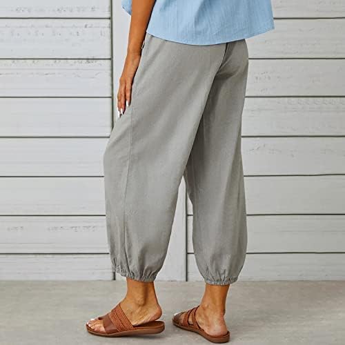 ויקילב נשים קיץ מכנסי פשתן מותניים גבוהים מכנסיים מכנסיים ארוכים עם מכנסי עבודה בכיס פלוס נשים בגודל