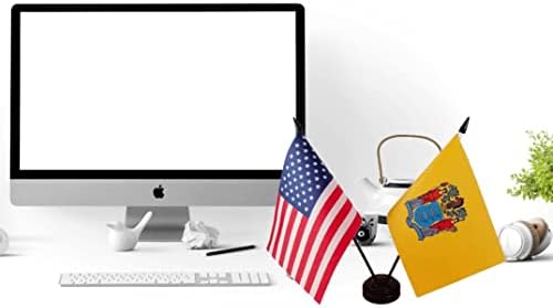 Zigvert America & New Jersey Twin Desk Flag, ארהב דגלים שולחן ניו ג'רזי, 8 x 5 אינץ 'אמריקאי וניו ג'רזי דלוקס