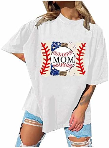 חולצות גדולות לנשים בייסבול אמא חולצה אמא של יום טיז זרוק כתף רופף בכושר חולצה קיץ קצר שרוול למעלה