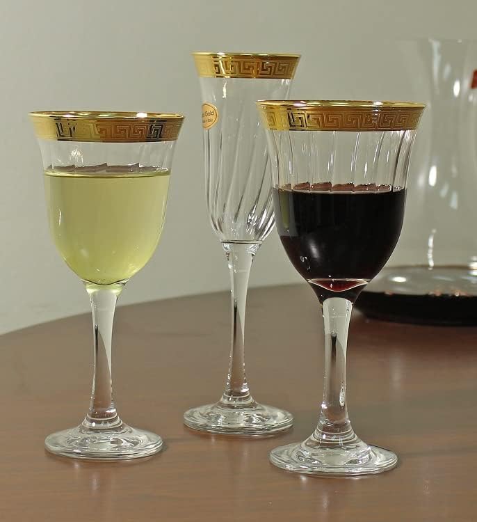 מתנות עולמיות ערכת כלי זכוכית אלגנטית ומודרנית לאירוח מסיבות ואירועים - 9 עוז, גביעי יין לבן, מפתח יווני להקת
