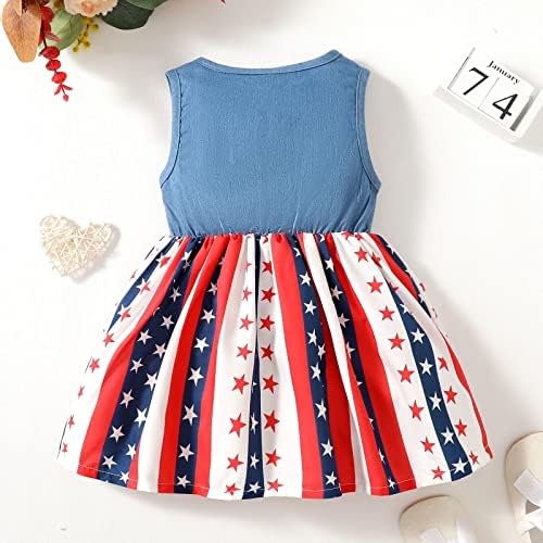 תינוקת ZFZDREN תינוקת 4 ביולי לבוש תלבושת פטריוטית פעוט ילדה שמלת דגל אמריקאית שמלת ילדים יום עצמאות יום השמש חצאית