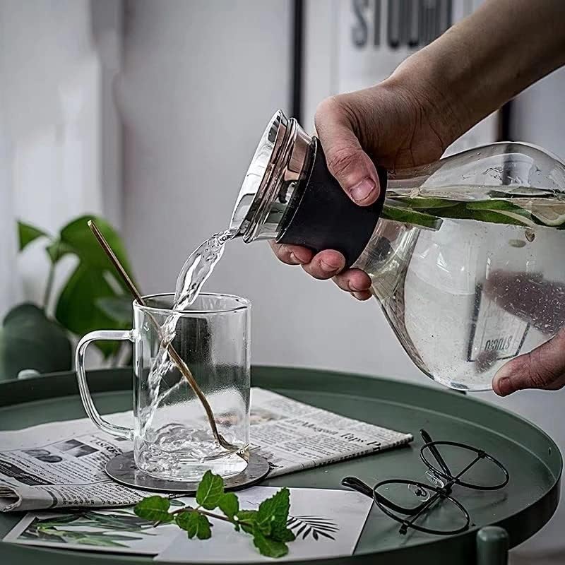 Yczdg 1.5L קרף זכוכית שקוף עם מכסה נירוסטה מים קארף מתנה לבקבוק מים כד זכוכית