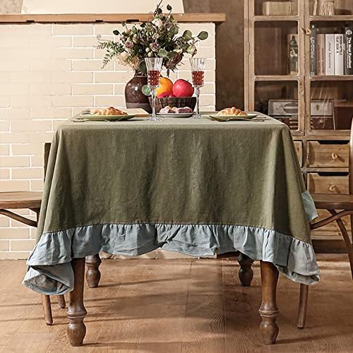 ירוק מלבן מפת שולחן עם ראפלס כותנה פשתן בציר בית חווה שולחן כיסוי למסיבה מטבח חג אוכל חדר דקור 55 איקס 87