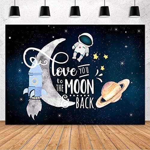 מהופונד אוהב אותך לירח ובחזרה רקע מסיבת מקלחת לתינוק קישוט רקטת החלל החיצון אסטרונאוט עוגת יום הולדת באנר שולחן