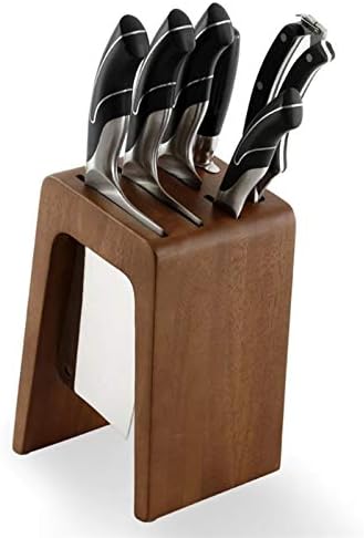 גומי עץ סכין בעל מטבח שף סכין בלוק רב-פונקציה ארגונית 6 חריצים ארגונית אחסון סטנד אבזרים