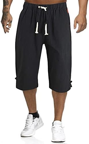 מכנסיים קצרים לגברים של Ymosrh עניבה רופפת מכנסי פשתן כותנה מכנסיים מזדמנים של המותניים המותניים המותניים המותניים המותניים