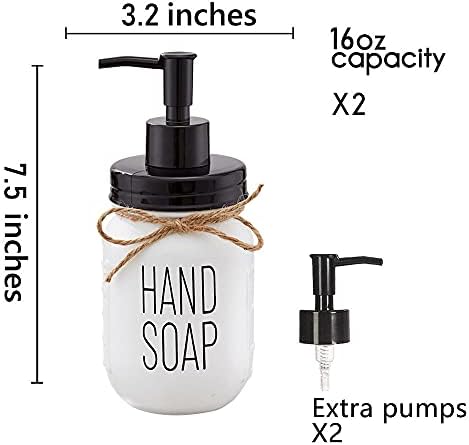אלווייה זכוכית לבנה צנצנת צנצנת סבון יד ומתקן סבון כלים מוגדרים עם משאבות ומכסים מפלסטיק - אביזרי אמבטיה כפריים