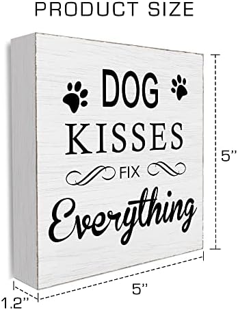 נשיקות כלבים 5 x 5 תקן הכל שלטי קופסת עץ לבן של סימני קופסאות, שלט קופסת עץ של כלב, סלון ביתי לקישוט שולחן שולחן -