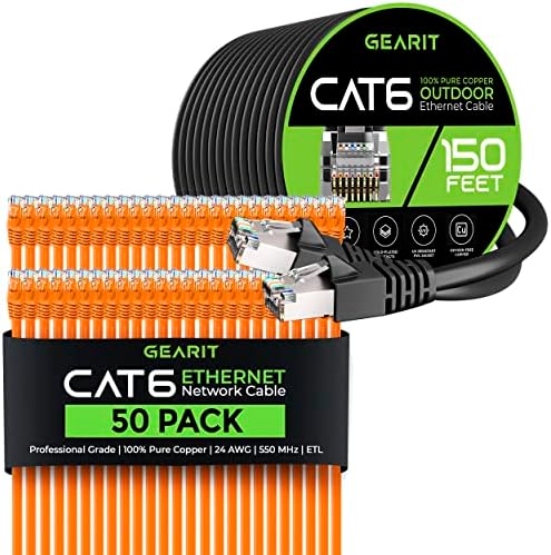 Gearit 50pack 1ft Cat6 כבל Ethernet וכבל Cat6 150ft