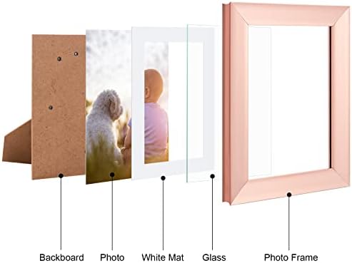 Ksroecud Rose Gold Frames מסגרות 5x7 סט של 2 עם זכוכית בהגדרה גבוהה, מסגרת תמונה 5x7 עם מחצלת עבור 4x6 להרכבה או לתצוגה