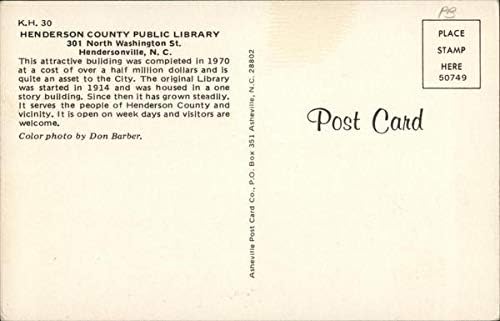 הספרייה הציבורית של מחוז הנדרסון הנדרסוןוויל, צפון קרוליינה NC גלויה וינטג 'מקורית