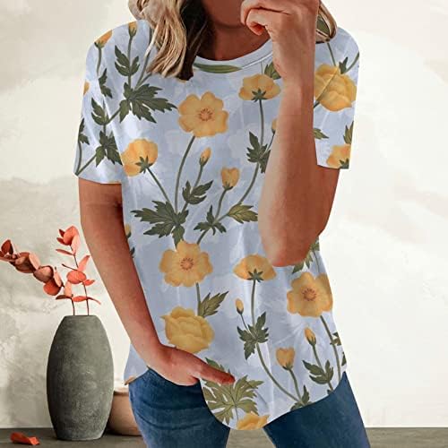 צמרות אביב לנשים 2023 שרוול קצר צווארון טשירטים חולצה הוואי מזדמנת בוהמיאנית חולצות קיץ פרחוניות בוהמייה