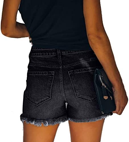 מכנסי ג'ינס לנשים LMDUDAN מכנסיים קצרים מזדמנים אמצע מותניים קרעו מכנסיים קצרים בקיץ רופף בכושר קל משקל קל