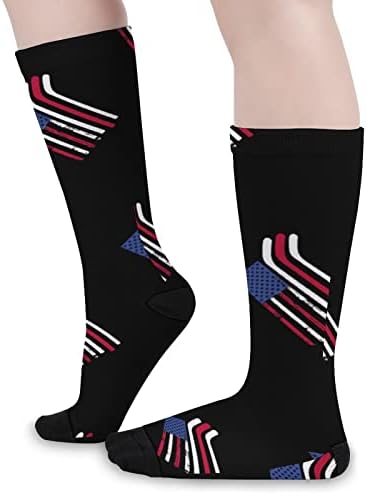 Weedkeycat דגל אמריקאי מיוצר עם מקלות הוקי גרביים גרביים חידוש הדפס מצחיק עובי בינוני מזדמן גרפי לסתיו וחורף באביב