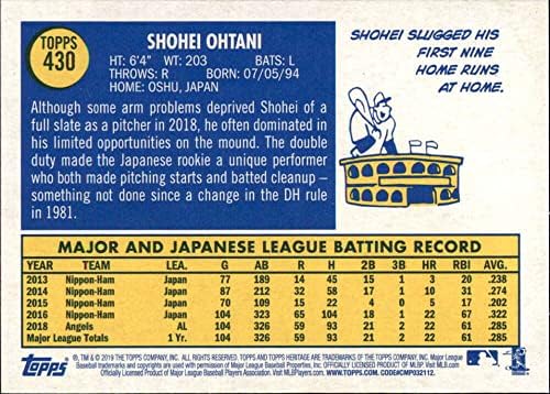 2019 TOPPS HERITAGE 430 SHOHEI OHTANI LOS ANGELES ANGES