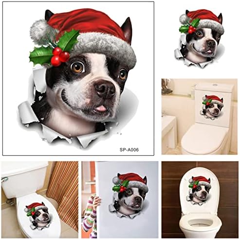 מדבקת קיר כלב חיות מחמד כובע חג המולד מקרר מכסה אסלה אסלה קופסאות ארכיון נייר עצמיות לתמונות