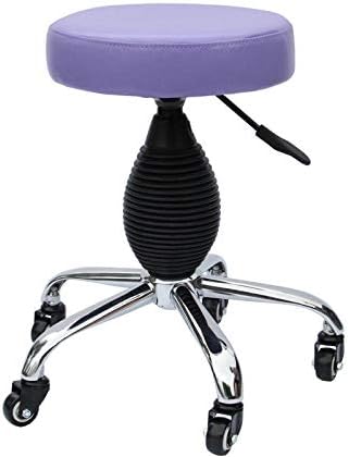 שרפרף שולחן עיסוי על הגלגל ， שרפרף מטפל יופי עם מושב עור סינטטי PU סגול ， גובה מתכוונן 45-57 סמ ， משקל תומך 160