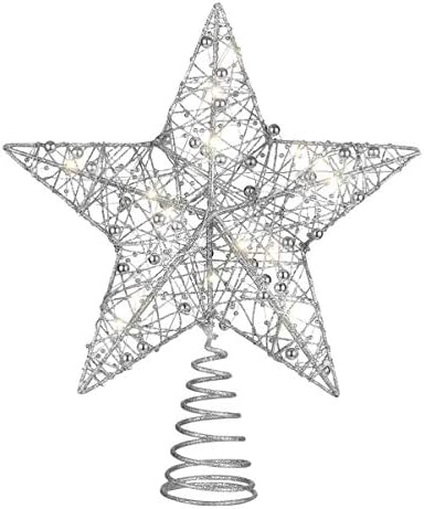 טופר כוכב עץ חג המולד של Nuobesty, כוכב העץ המואר נצנצים מואר לקישוט עץ חג המולד, כסף