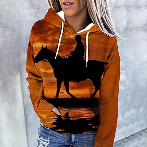 אופנת נשים אופנה לנשים סוודר קפוצ'ונים סווטשירט סווטשירט סוס סוס 3D גרפי גרפי גרפיד עם חולצה מודפסת לבוש