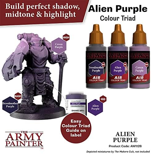 צייר הצבא Warpaint Air Alien Purple - Acrylic לא רעיל מאוד צבע מבוסס פיגמנט על בסיס משחקי תפקידים, משחקי לוח ומשחקי