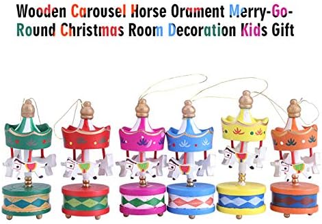 קישוט קרוסלה של נניגר, עץ מסתובב צבע מעורב 3 סוסים למתנת יום הולדת לחג המולד